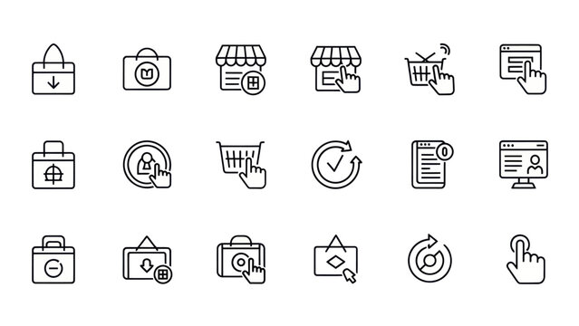 Set of e commerce icons representing online shopping and digital transactions