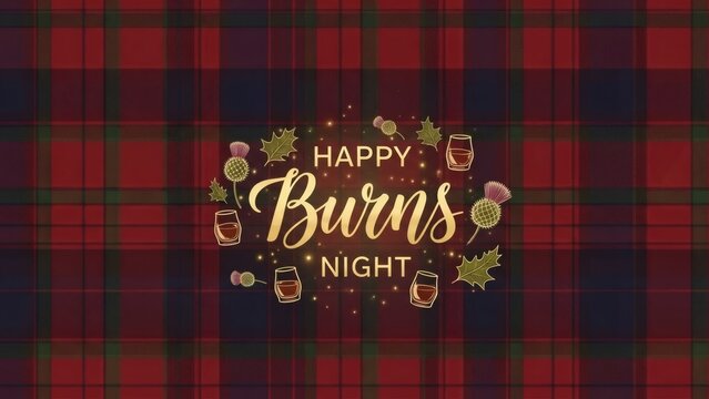 Vintage Happy Burns Night's greeting card design with festive typography and  decorations