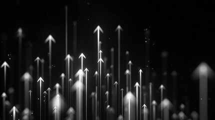 Multiple glowing arrows pointing upward on dark background.