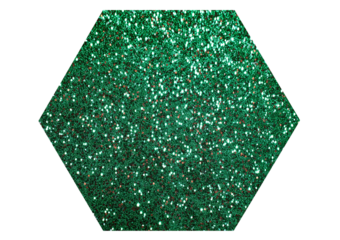 Hexagonal shape filled with sparkling green glitter texture isolated on a transparent background sparkle