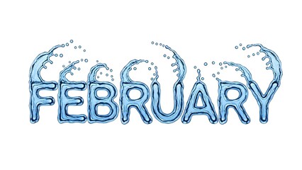Water effect February typography liquid letters blue typography