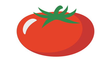 Vibrant red tomato with green stem isolated on white background, representing fresh produce and healthy eating.
