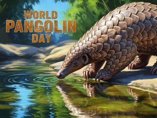 Thirsty Pangolin Discovers Crystal Clear Water in Peaceful Forest Stream