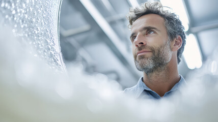 Production Supervisor Observing Fermentation Process Through Sight Glass