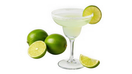 Margarita glass lime fruits isolated on transparent background isolated on white background