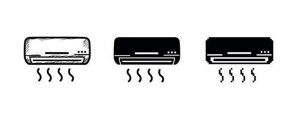Obraz premium Sketch, silhouette, pixel art: three air conditioner icon styles