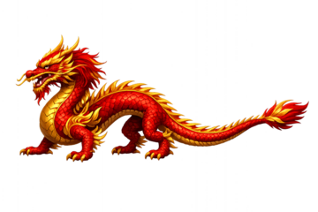 Chinese red dragon illustration isolated. Lunar New Year designs. Festive Asian projects. Holiday visuals.