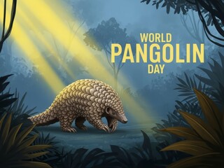 Divine Sunlight Illuminates Rare Pangolin in Mystical Forest Sanctuary