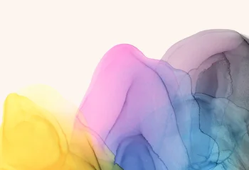 Fotobehang Kleuren in het water Smoke texture alcohol Ink, Watercolor wave flow painting blot. Abstract pastel rainbow stain art background.  © Liliia