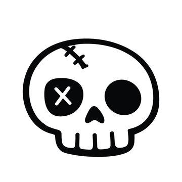 Stitched Skull Icon Cute Spooky Cartoon