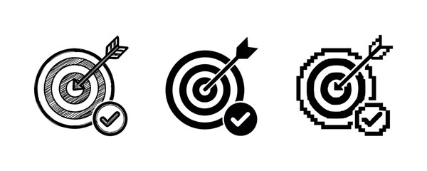 Three styles of target design with checkmarks and arrows