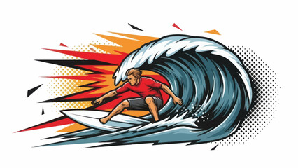 Surfer riding ocean wave illustration isolated graphic design element © Muh