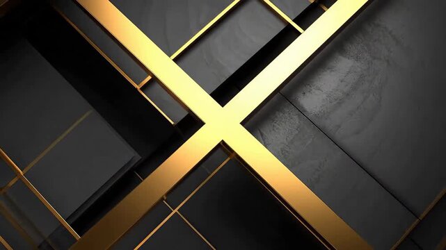 Abstract geometric background with black panels and golden lines creating a luxurious design.