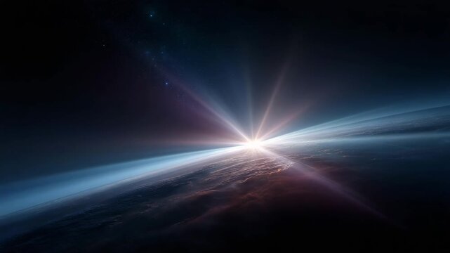 futuristic widescreen space background with a smooth curved planet horizon occupying the lower part of the frame