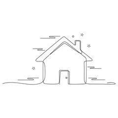 Minimalist one-line drawing of a house in winter, no editable stroke