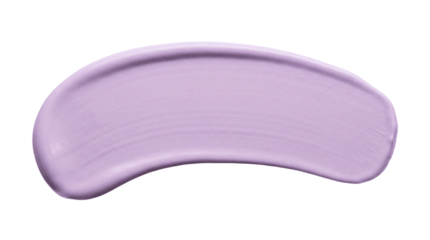 Pastel lavender acrylic paint smear with smooth texture and soft curved brush movement isolated on transparent background