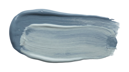 Grey blue and white acrylic paint stroke with smooth blended texture and soft curved movement isolated on transparent background