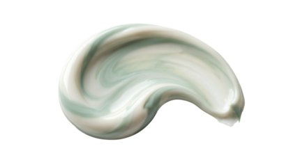 Mint and cream acrylic paint swirl with smooth glossy texture and soft curved brush movement isolated on transparent background