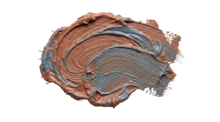 Terracotta and blue acrylic paint smear with rich textured strokes and contrasting layered pigments isolated on transparent background