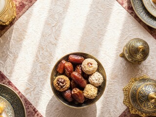 Golden bowl filled with assorted sweets
