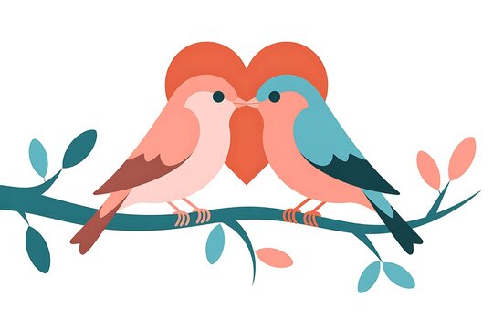 Two birds sharing a heart on a branch
