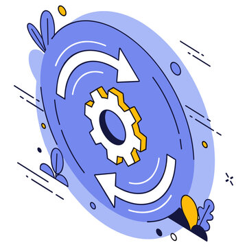 Abstract gear and arrows concept: circular motion and process visualization