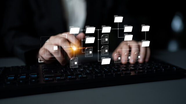 Digital file structure showing folder organization, file hierarchy, and document arrangement. File structure supports management, improves access, and file structure enhances clarity. Latch