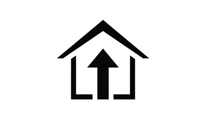 a black and white icon of a house with an arrow pointing up © Design lens