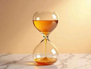 Elegant Glass Hourglass Pouring Amber Liquid on Marble Surface