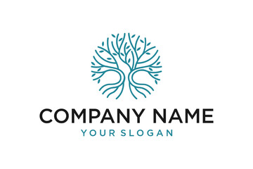 Fototapeta premium Modern Minimalist Circular Tree Logo Design with Flowing Branches and Leaves on a Clean White Background