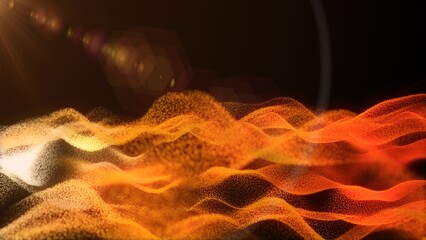 Abstract background wave of yellow futuristic hi-tech grains of sand waves dots pixel particles flying with glow effect © Bolbik