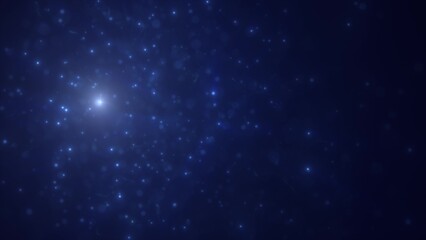 Obraz premium Abstract blue energy particles and dots glowing flying sparks festive with bokeh effect and blur background