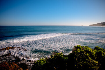 The grounds, pool and beach of the Senator Peurto Plata Hotel in the Dominican Republic, surrounded by palm trees under clear blue skies.
