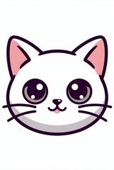 Obraz premium Adorable cartoon illustration of a white kitten face with large expressive eyes and whiskers. Perfect for pet-themed designs and children's content.
