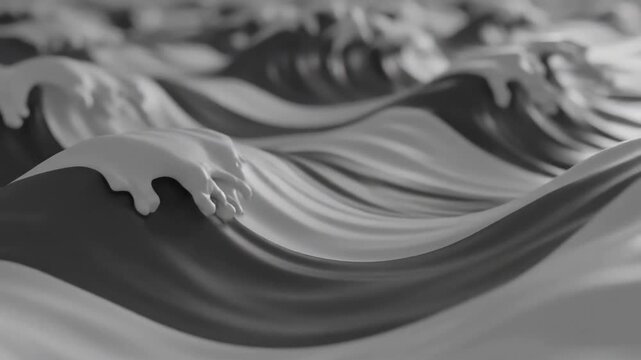 Monochromatic closeup of dynamic ocean waves with foamy crests creating a mesmerizing abstract water pattern.