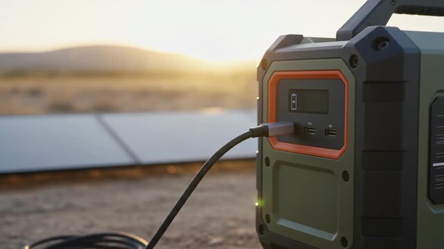Portable mobile solar generator charging cable powers devices outdoors with eco friendly power for camping emergency and convenient energy use