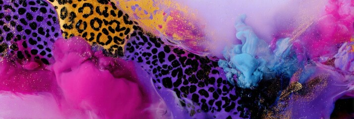 Colorful abstract artwork with leopard patterns and swirling paint textures