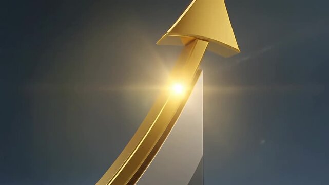 Golden arrow pointing upwards, symbolizing growth, success, and positive financial performance on a dark background.