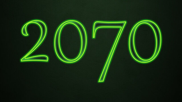 Neon glowing green number design of 2070 on dark background.