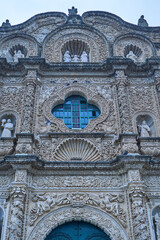 Obraz premium The façade of the Belén Church is located between Belén and Junín streets. It was built in the 18th century using hand-carved quarry stone.