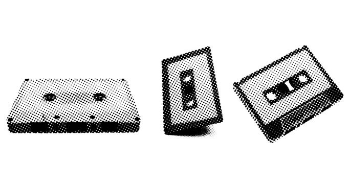 Halftone retro audio cassettes in various angles