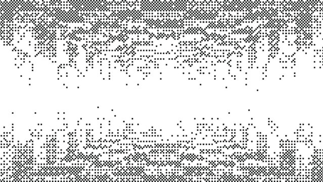 Abstract monochrome digital glitch background featuring black pixel noise and dithered particles creating a distorted data texture Vector Illustration