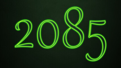 Neon glowing green number design of 2085 on dark background.