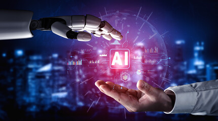 The power of Artificial Intelligence (AI) in business data analysis and analytics. A concept of AI for data visualization, reporting, and insights. Motif