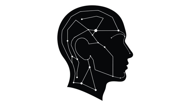 Abstract depiction of a human head profile with geometric lines and connections inside