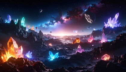 Enchanted Crystal Landscape - A Symphony of Light and Color.