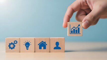 Business growth and development concept with wooden blocks