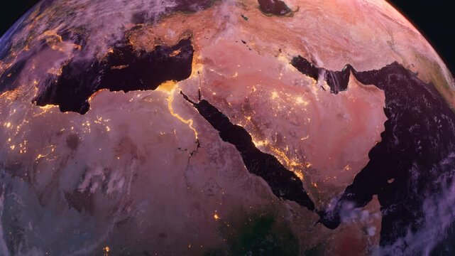 Arabian Peninsula, Saudi Arabia, Israel from Space. Planet Earth. Globe. Sunrise
