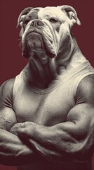 Muscular Bulldog in Athletic Pose: Strength and Power with a Touch of Humor in Stock Photography