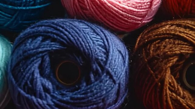 Colorful yarn balls arranged in rows, creating a vibrant and textured background for crafts.